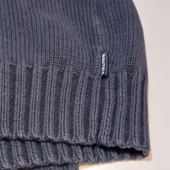 Nautica Mens Sweater XL Blue Wide Gray Stripe 1/4 Zip Long Sleeve Heavy Sweater - Picture 13 of 13